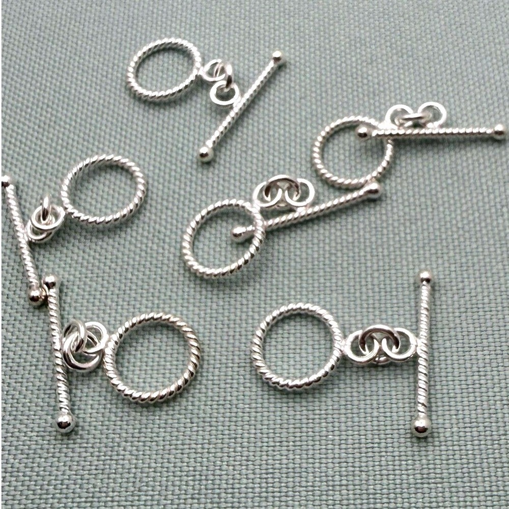 Set of 6 Sterling Silver Twisted Rope Toggle Clasps Jewelry Making Findings 44